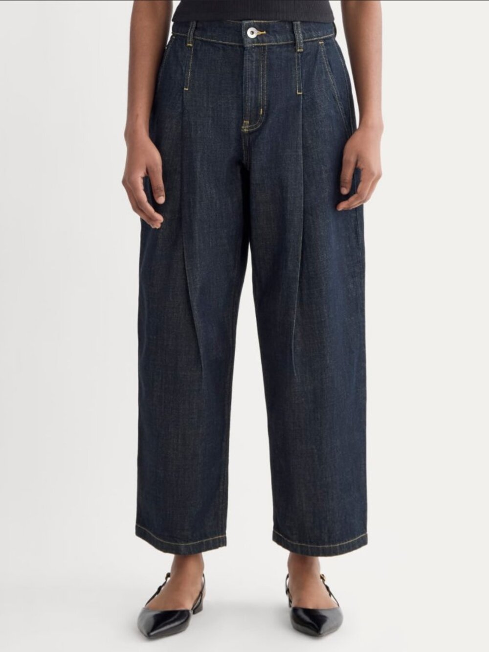 Everlane High Rise Pleated Jean Dark Indigo - Picture 2 of 9
